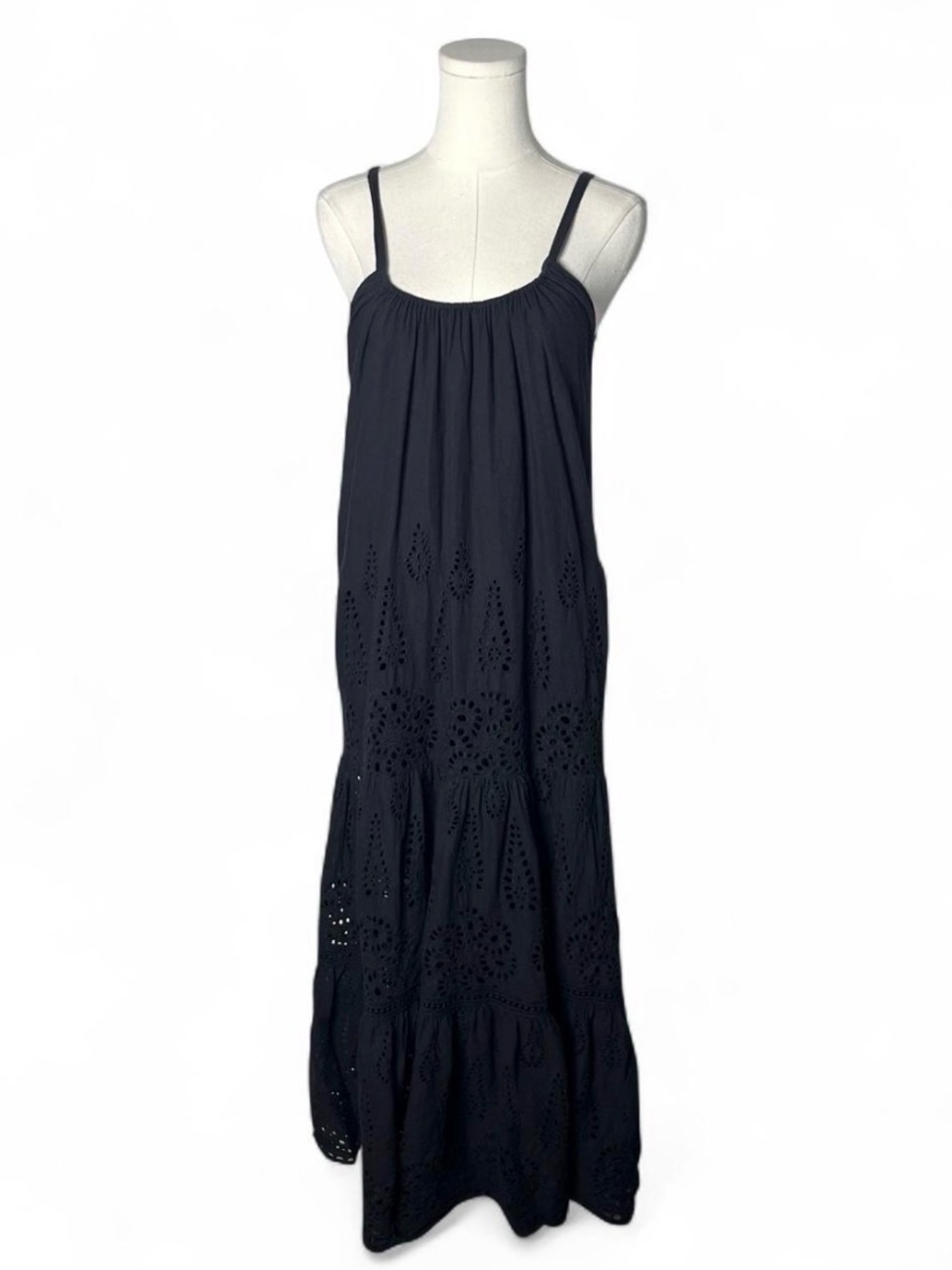 Uli Herzner Low Back Piper Eyelet Maxi Summer Dress in Black Size XS